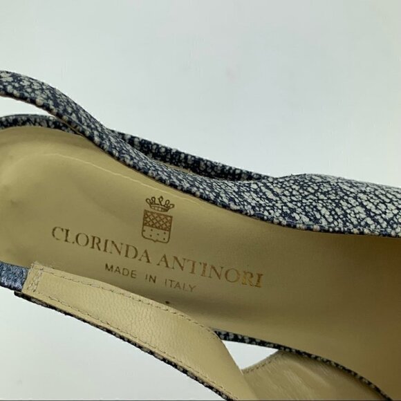 Clorinda Antinori the Rosie heels 39.5 9.5 blue cream crackle slingback kitten - Picture 11 of 14